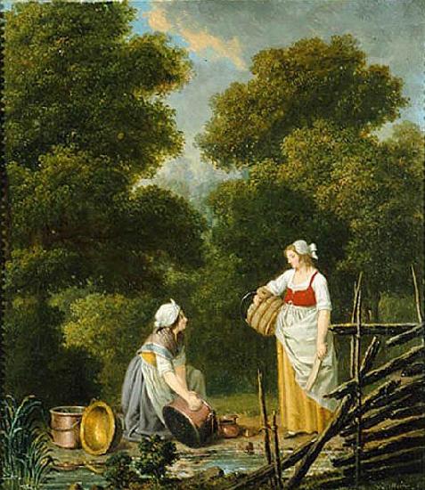 Pehr Hillestrom Two Maid Servants at a Brook oil painting picture